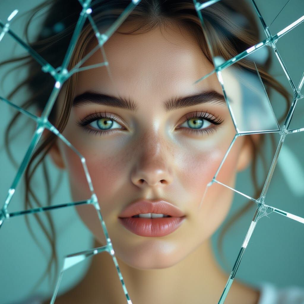 Cracked Glass Portrait of a Young Woman