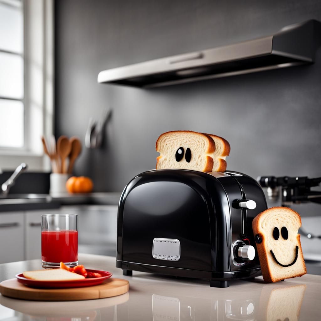 Spooky Toaster with Red Eyes in Kitchen