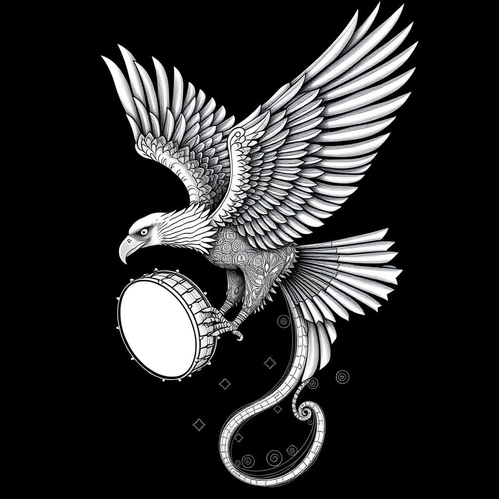 Eagle Carries Drum in Wingspan