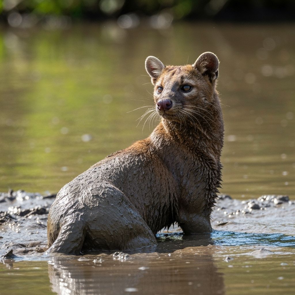 Mud-Covered Fossa in Swamp Wildlife Photo