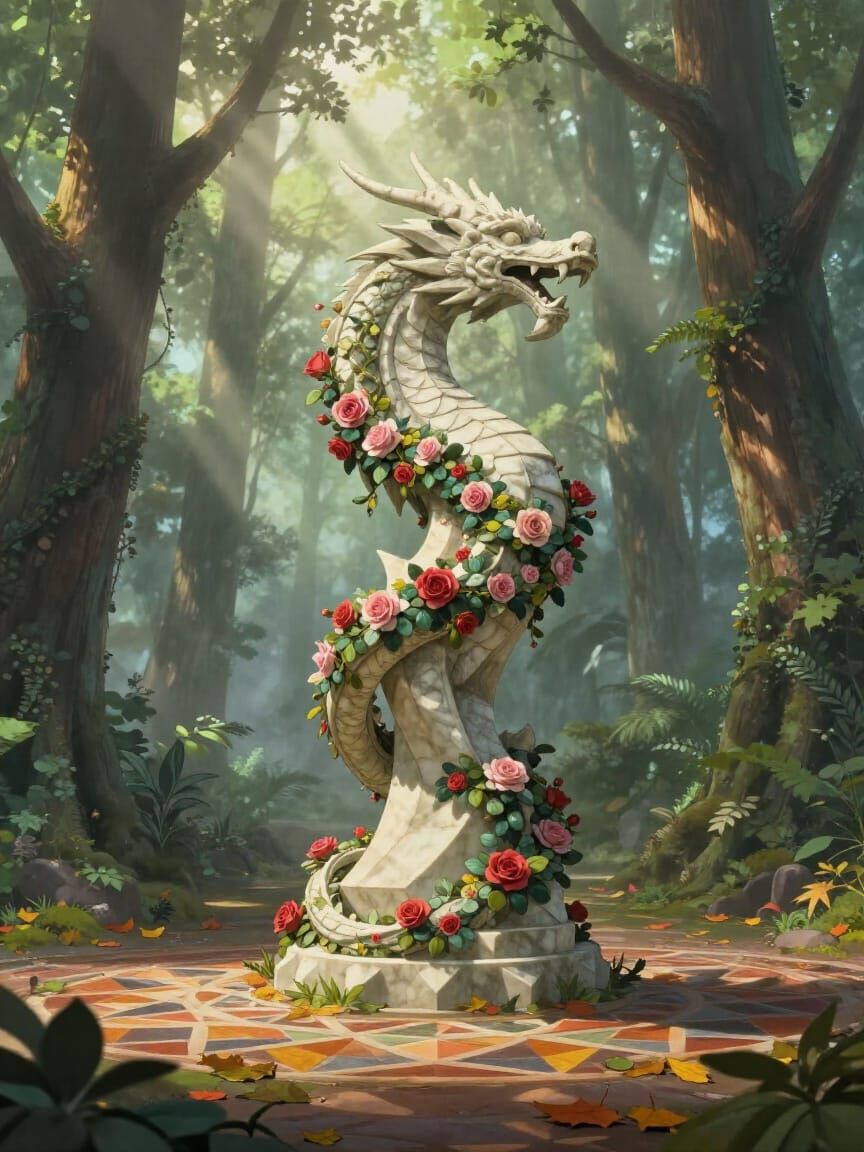 Majestic Dragon Statue in Enchanted Forest