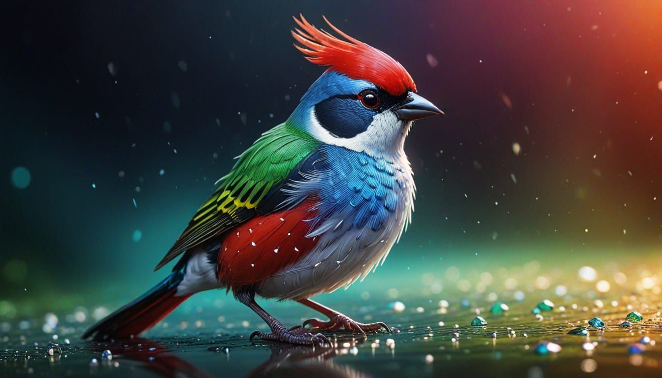 Vibrant Diamond Firetail Bird in Splash Art Style