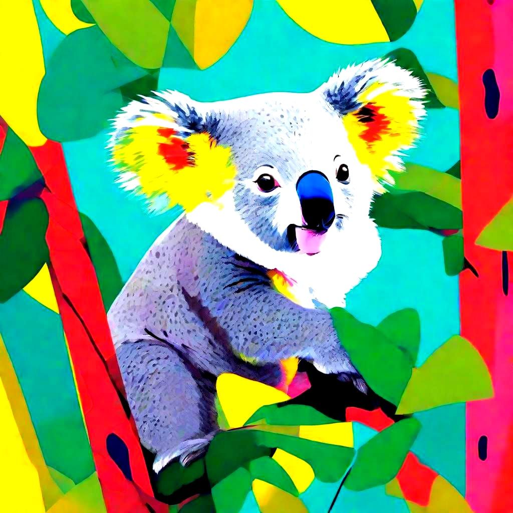 Koala with Baby in Eucalyptus Tree: Pop Art