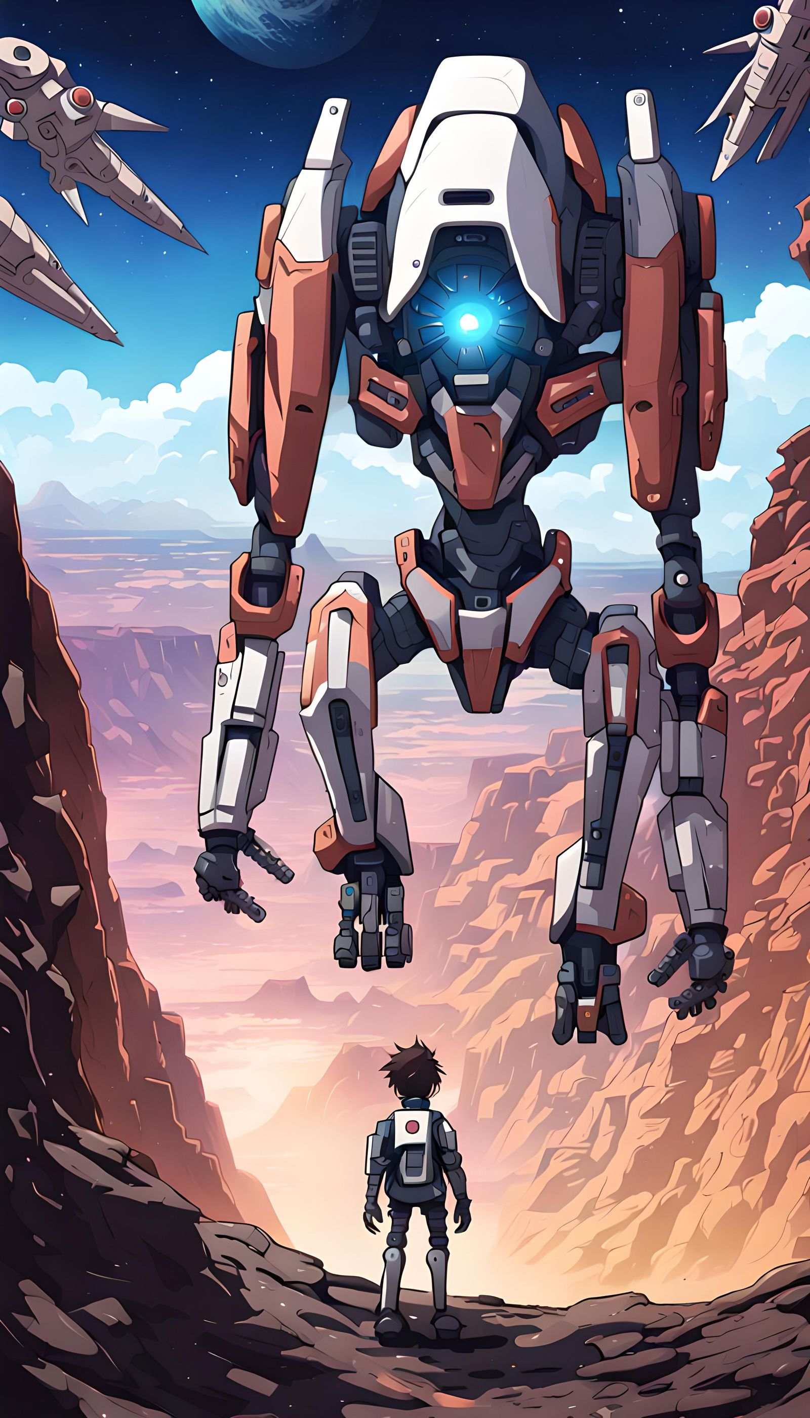 Mech vs Monster Battle in Space with Anime Figures