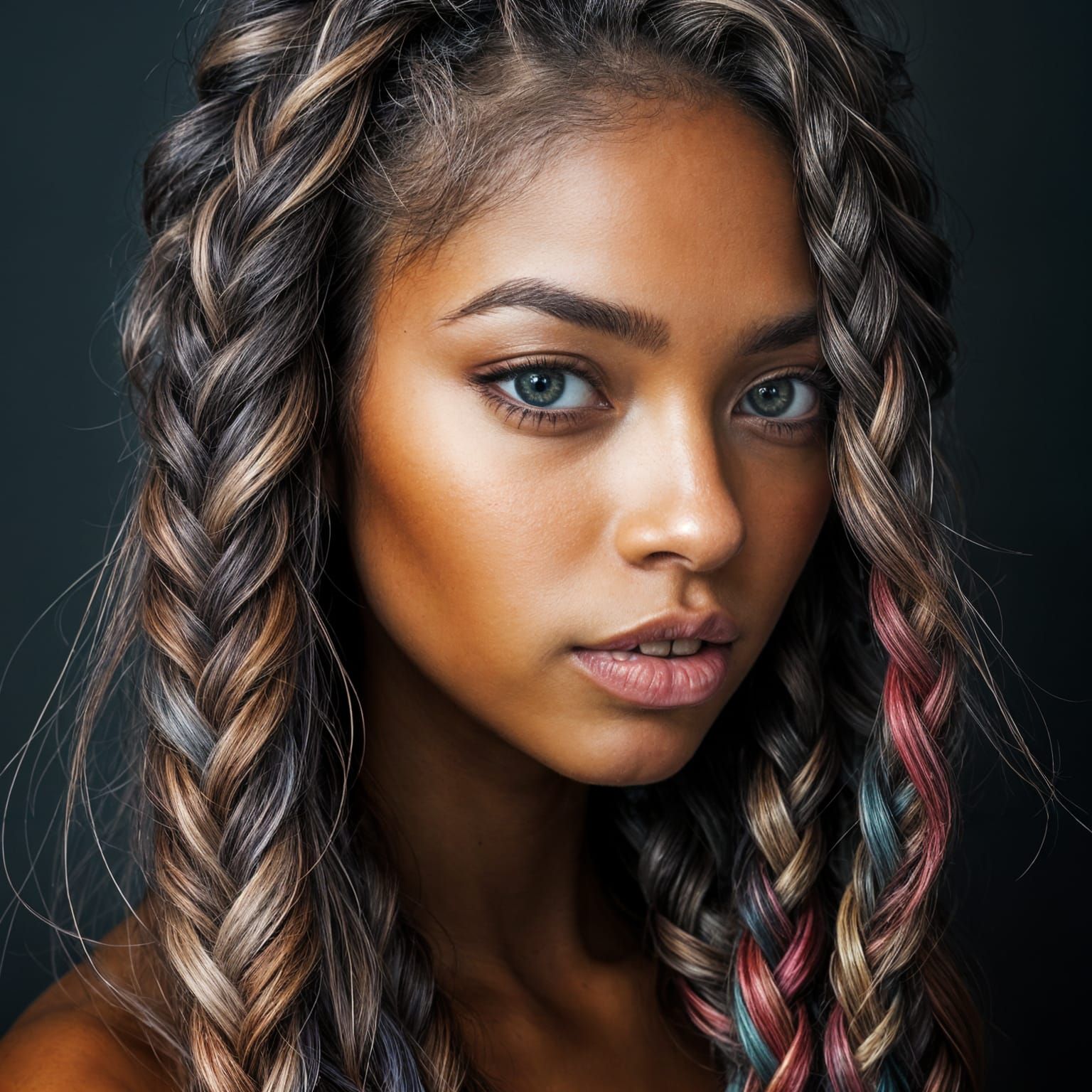 Woman with Vibrant Braided Hair in Ethereal Light