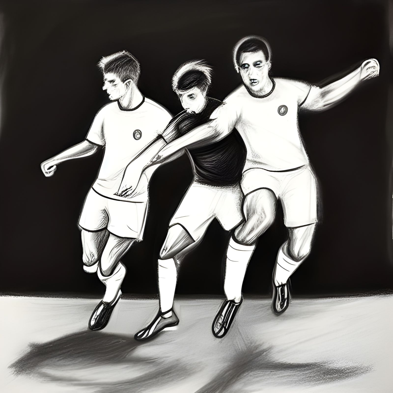Muscular Soccer Players: Detailed Charcoal Drawing