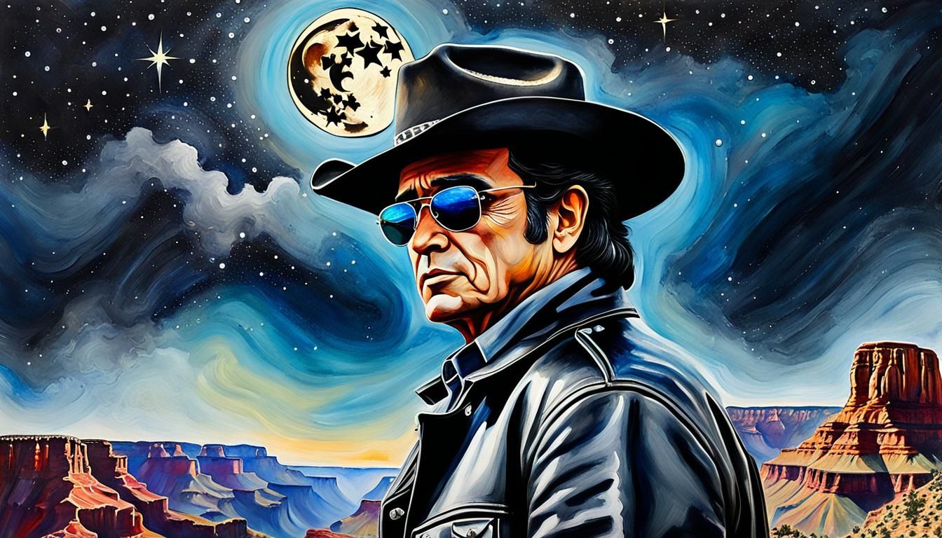 Johnny Cash in Rembrandt Style with Grand Canyon Backdrop
