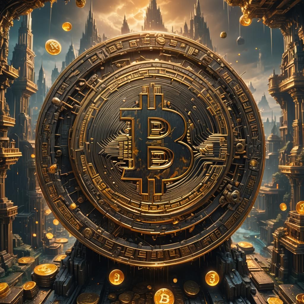 Detailed Bitcoin Matte Painting in Deep Color
