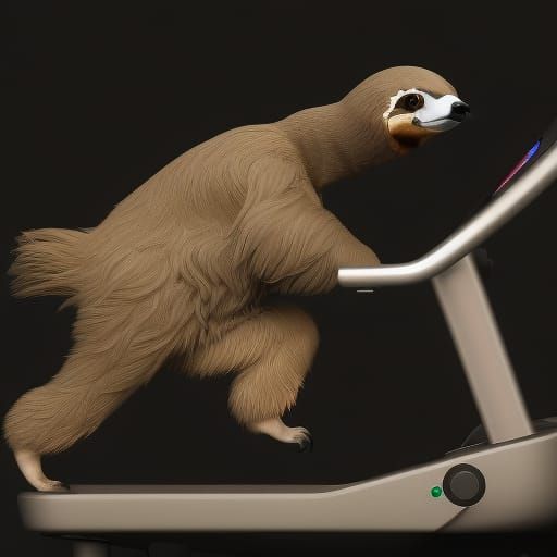 Anthropomorphic Sloth on Treadmill in Splash Art Style