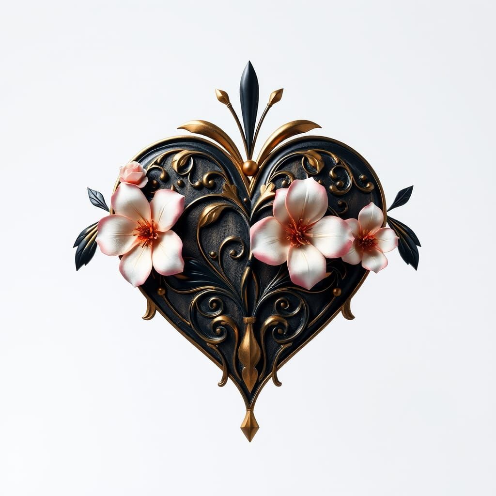 Art Deco Love-Heart with Flowers and Geometric Shapes