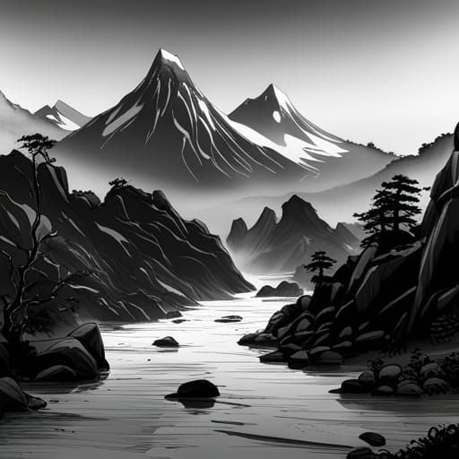 Japanese Sharaku Portrait in Black and White Ink