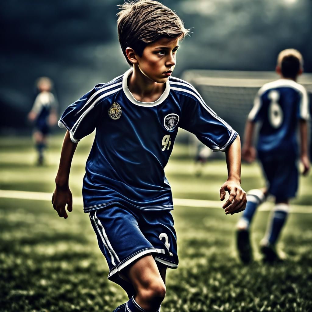 Hyperrealistic Boy Soccer Player in Sharp Focus