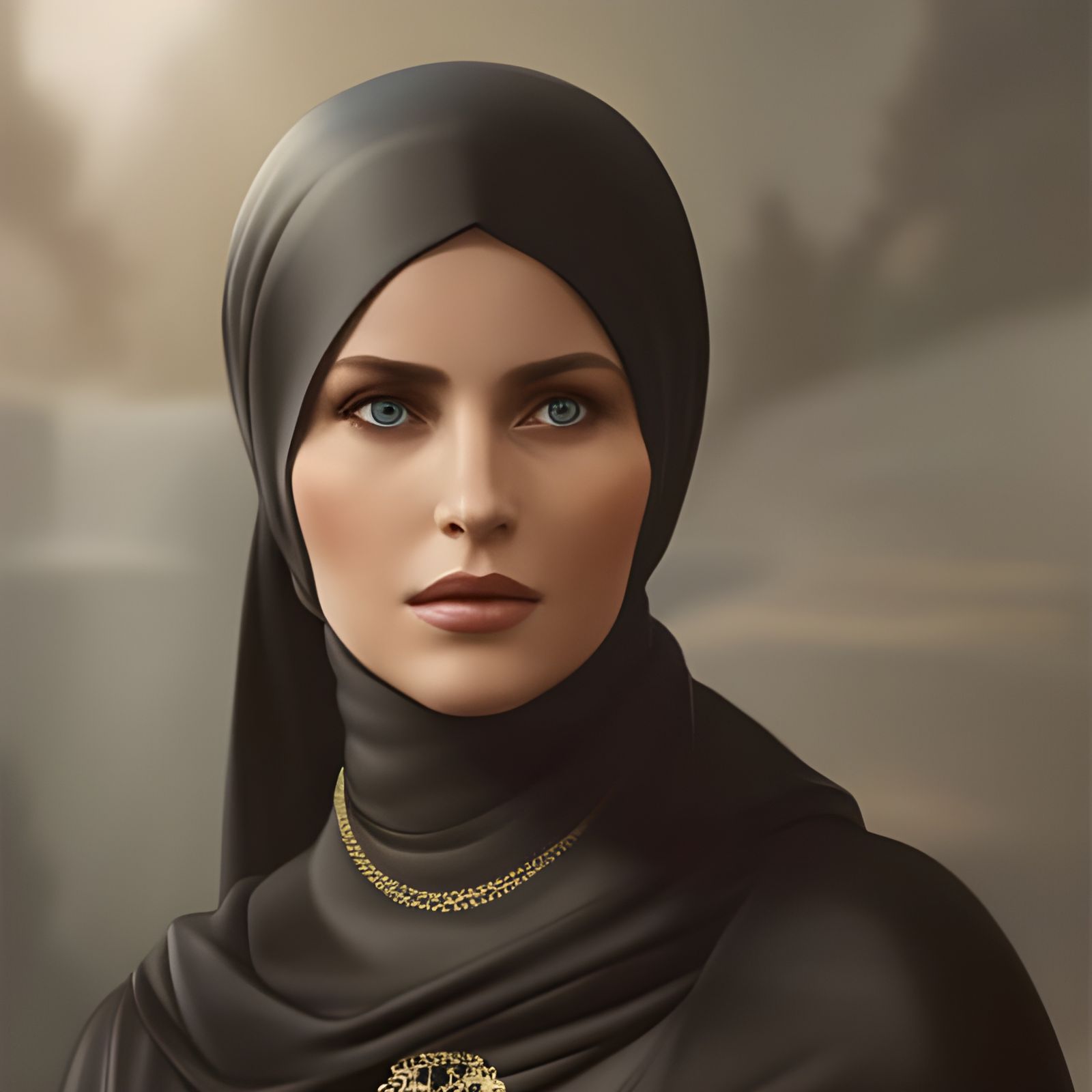 Woman in Hijab and Latex Dress: Hyperdetailed Portrait