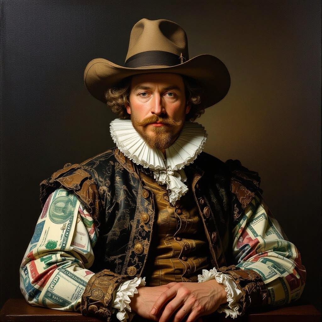 Renaissance Banker Portrait Made of Euro Banknotes