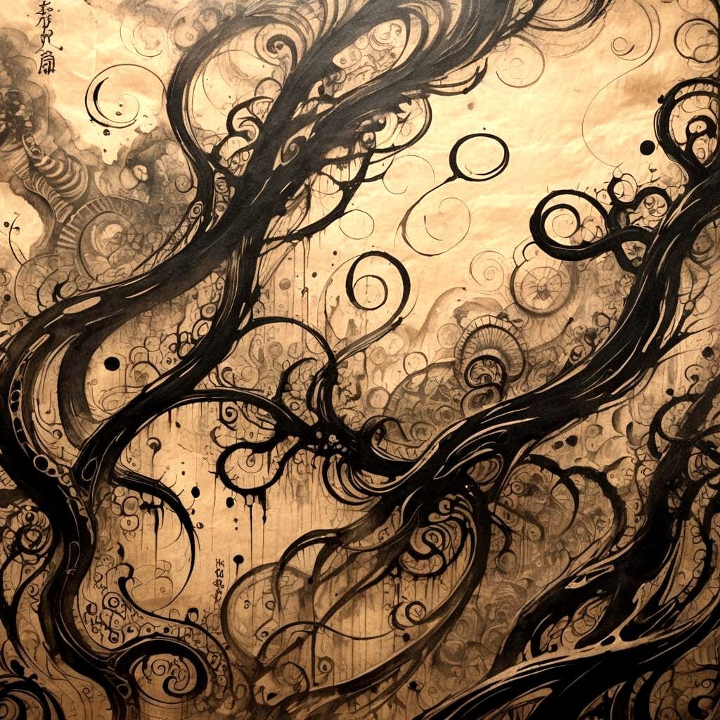 Japanese Kanji Calligraphy in Ethereal Dreamscape