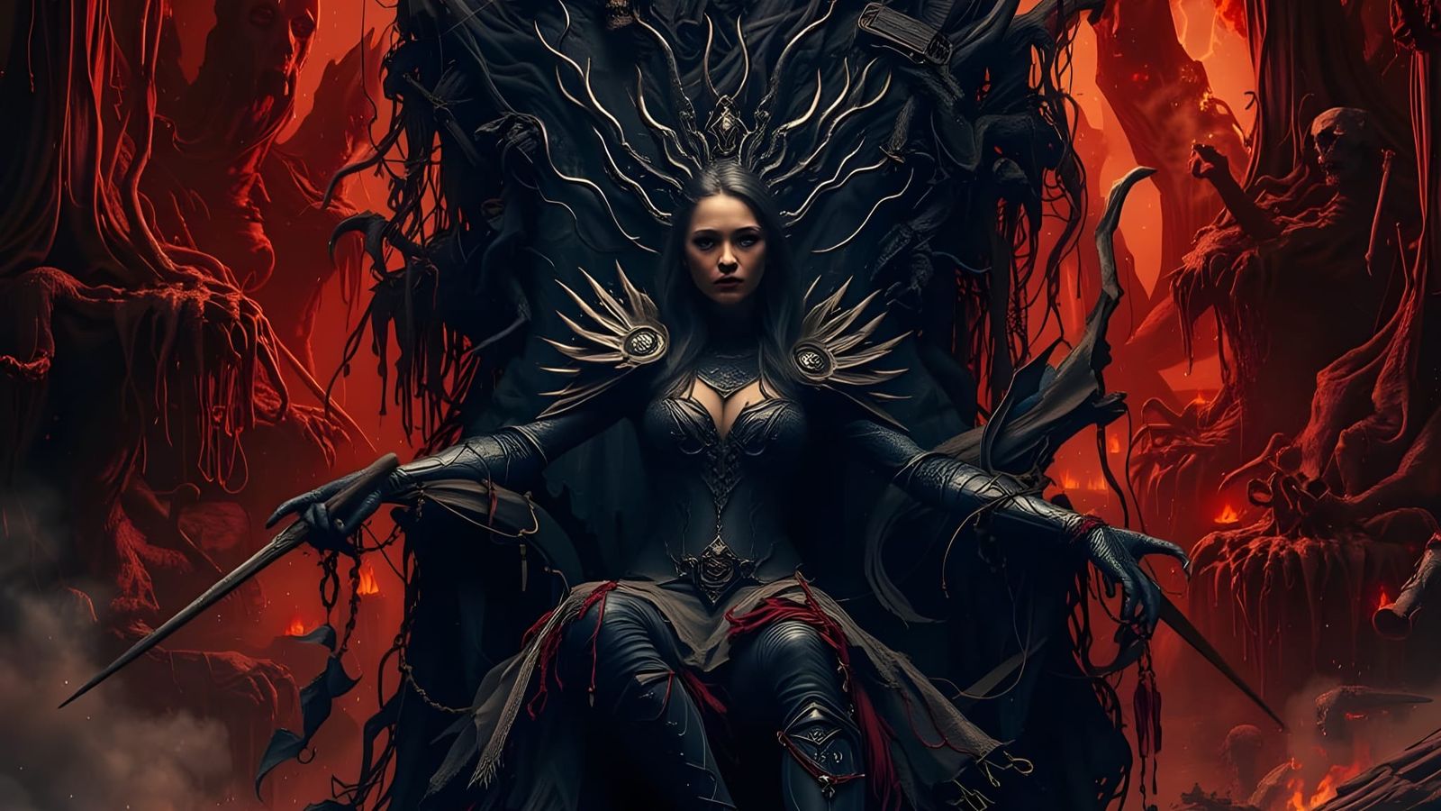 Mystic Goddess Amidst Ancient, Blood-Soaked Cavern