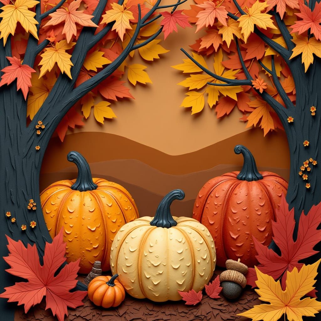 Cozy Autumn Paper Collage Art in Warm Earth Tones