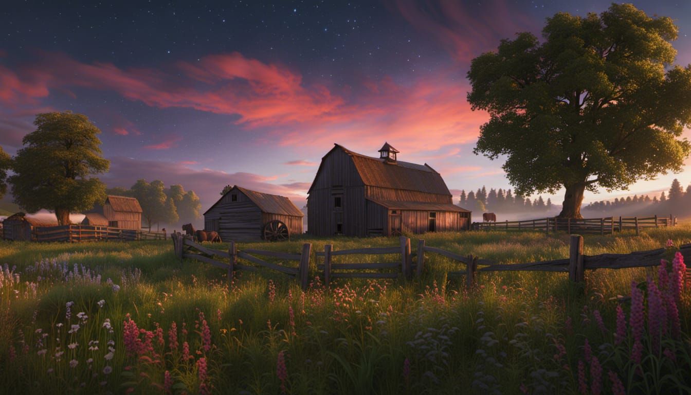 Amish Farm Under Milky Way: Detailed Matte Painting