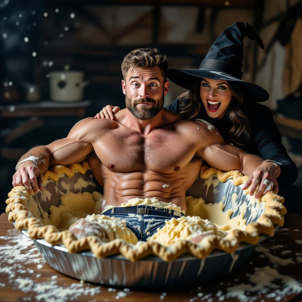 Playful Police Officer Trapped in Pie Dough by Witch