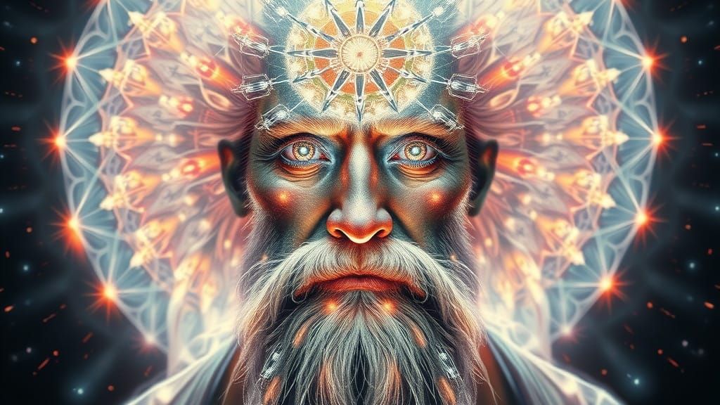 Ancient Sage Emanates Wisdom through Crystalline Vortexes in...