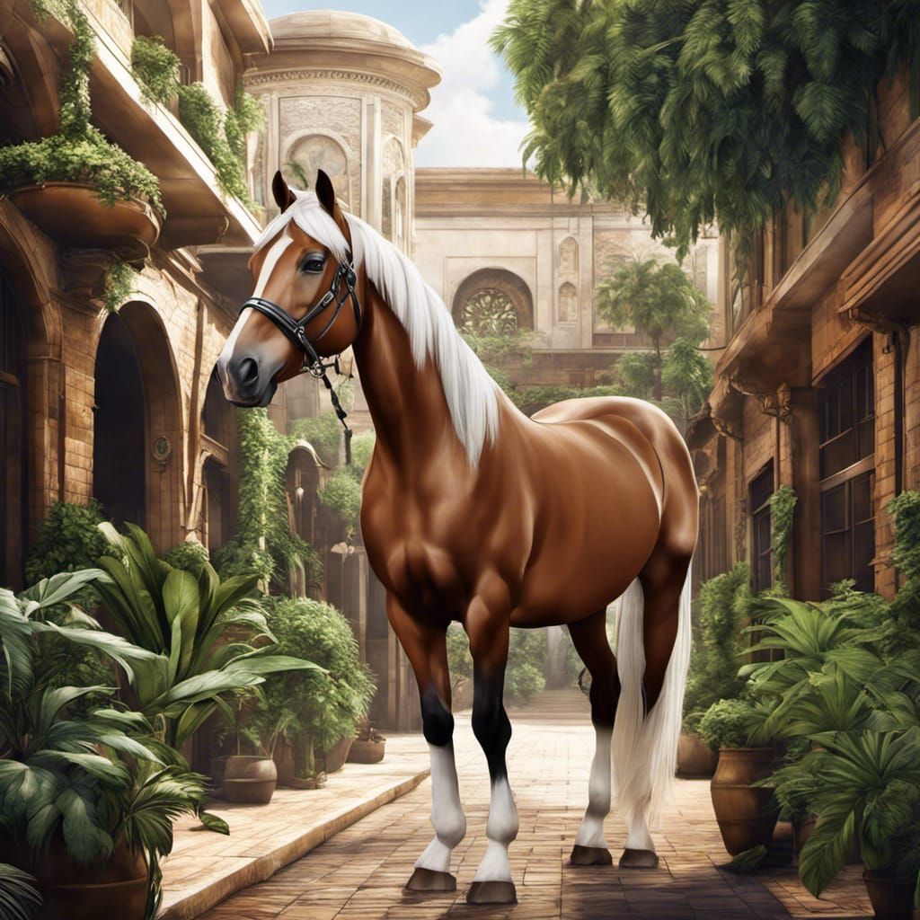 Arabian Horse in Dystopian Cityscape