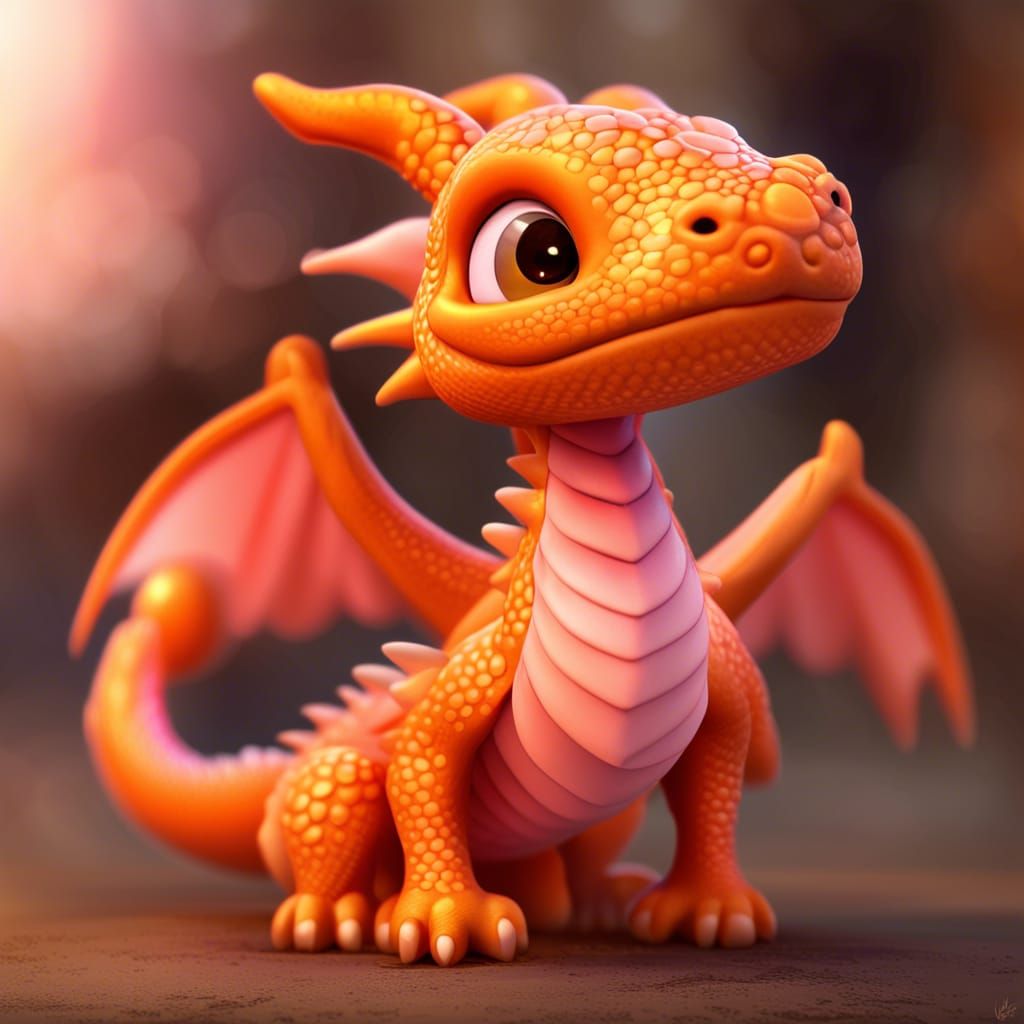Cute Orange Dragon Cartoon with Tangerines