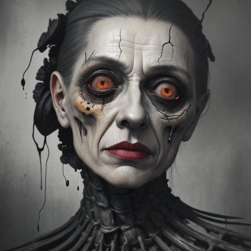 Decaying Woman in Dark Surrealism Style