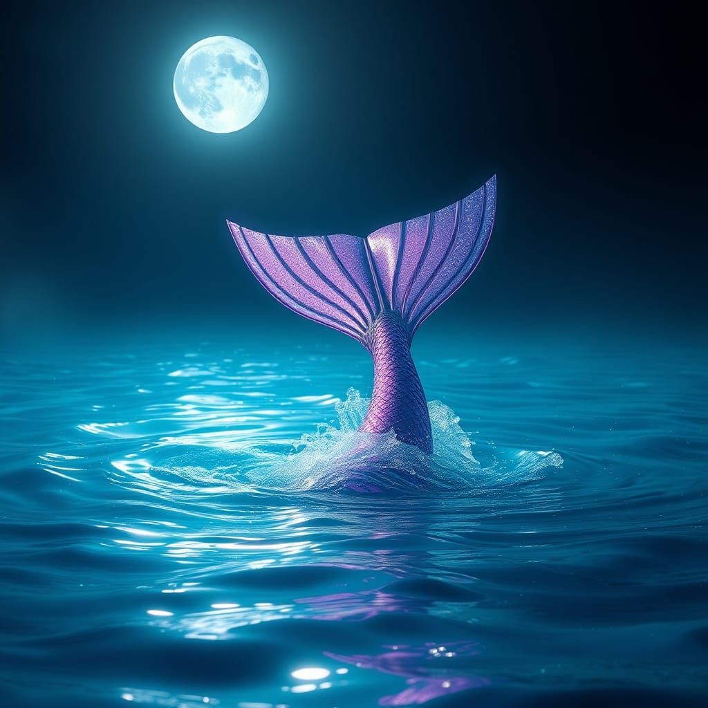 Iridescent Mermaid Tail Under Moonlight: Fantasy Concept Art