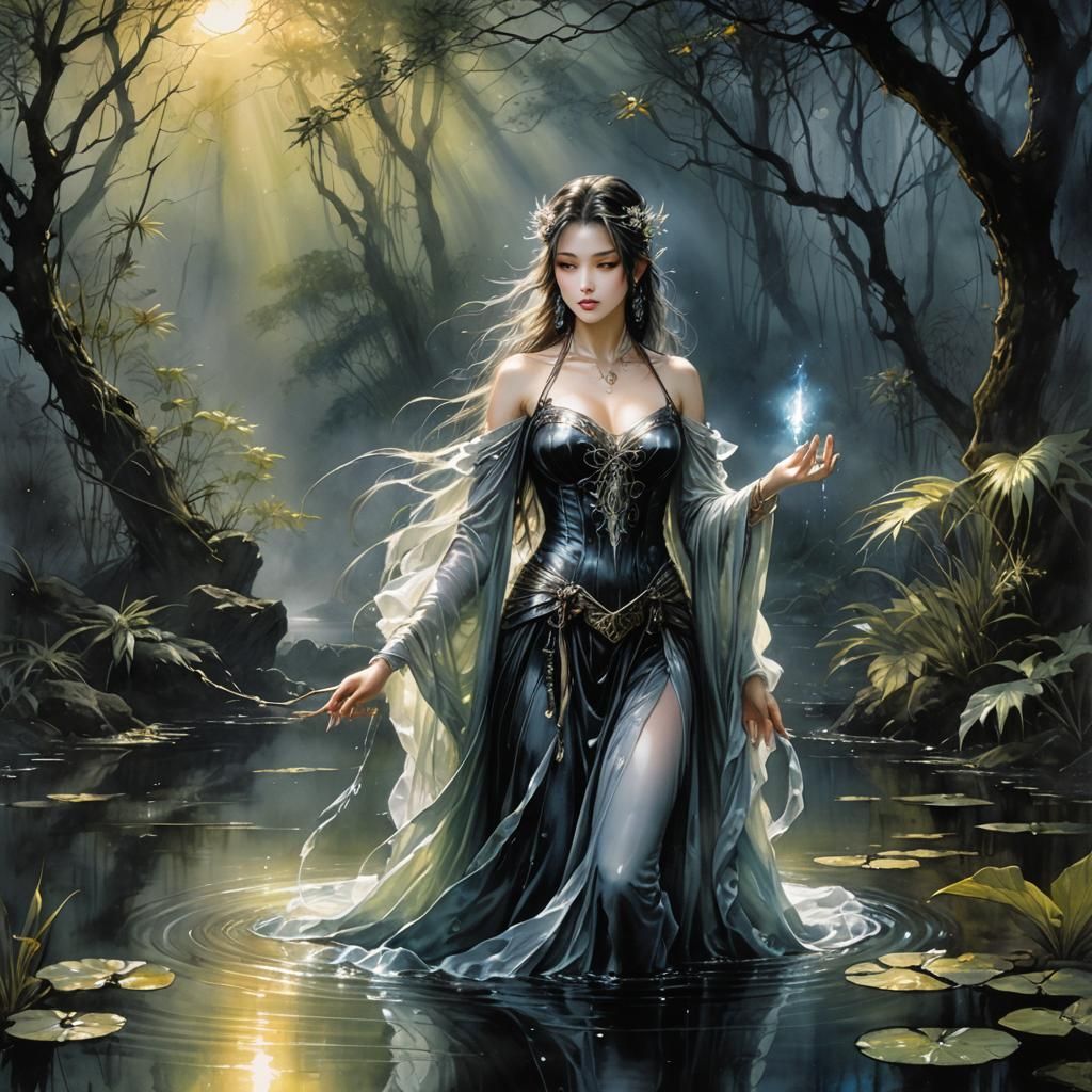 Spellbender in Magical Light, Watercolor Manga Art