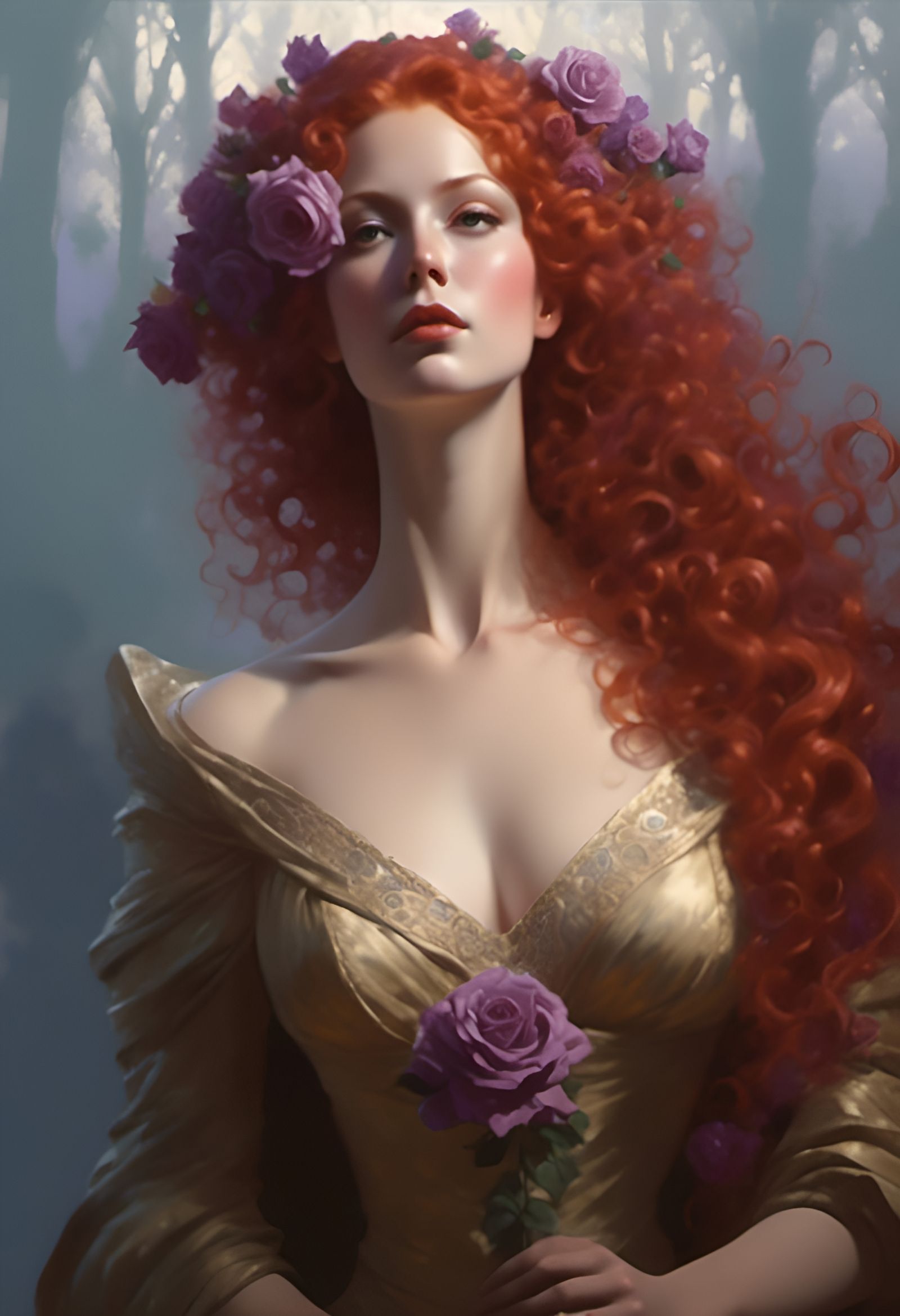 Red-Haired Goddess Portrait in Hyperrealistic Style