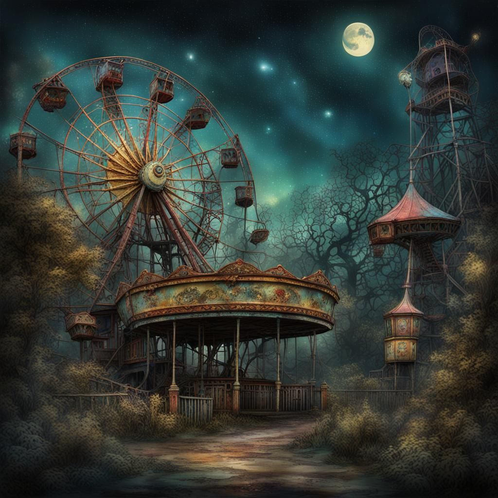 Creepy Abandoned Amusement Park at Night