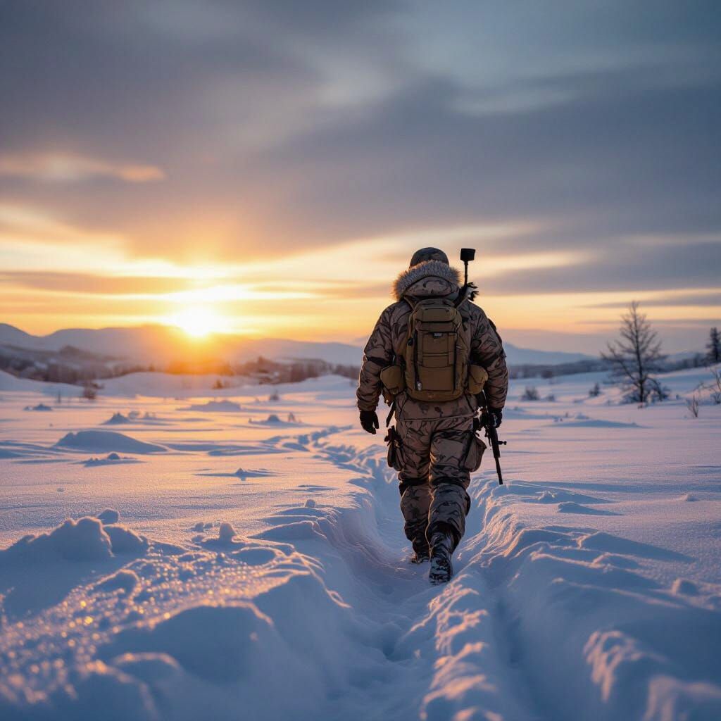 Soldier on Secret Mission in Snowy Landscape