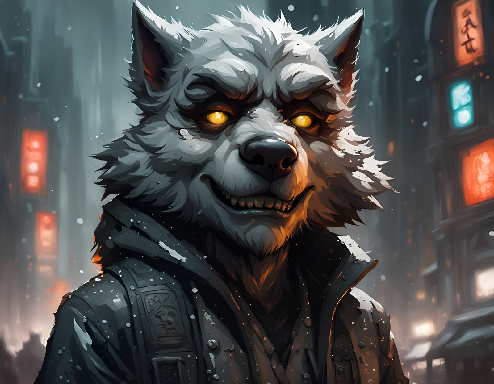 Adorable Chibi Wolfman Portrait in Graffiti Art Style