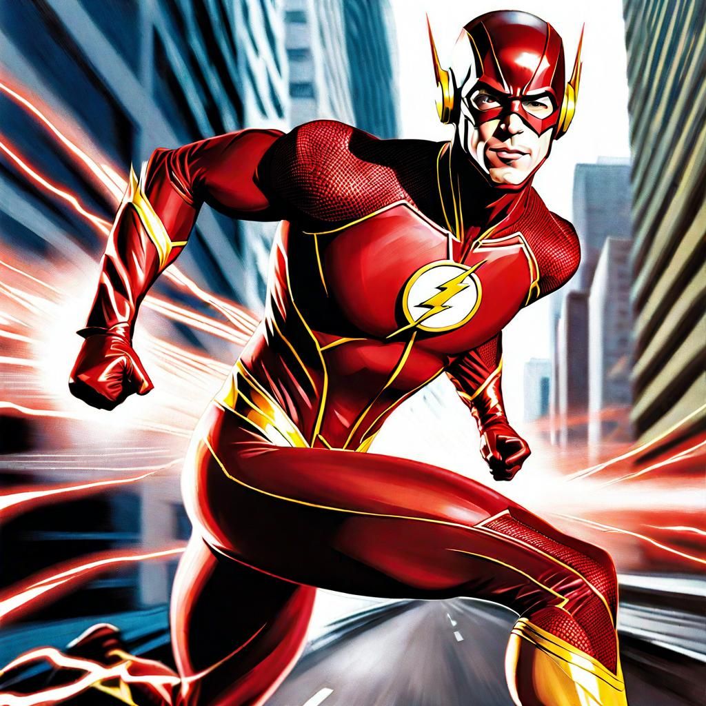 The Flash Running Through Central City in Hyperrealism