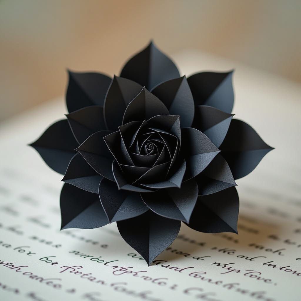 Intricate Origami Black Rose Papercraft in 8K