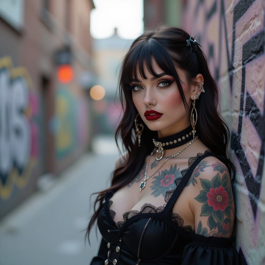 Goth Model in Cinematic Film Still