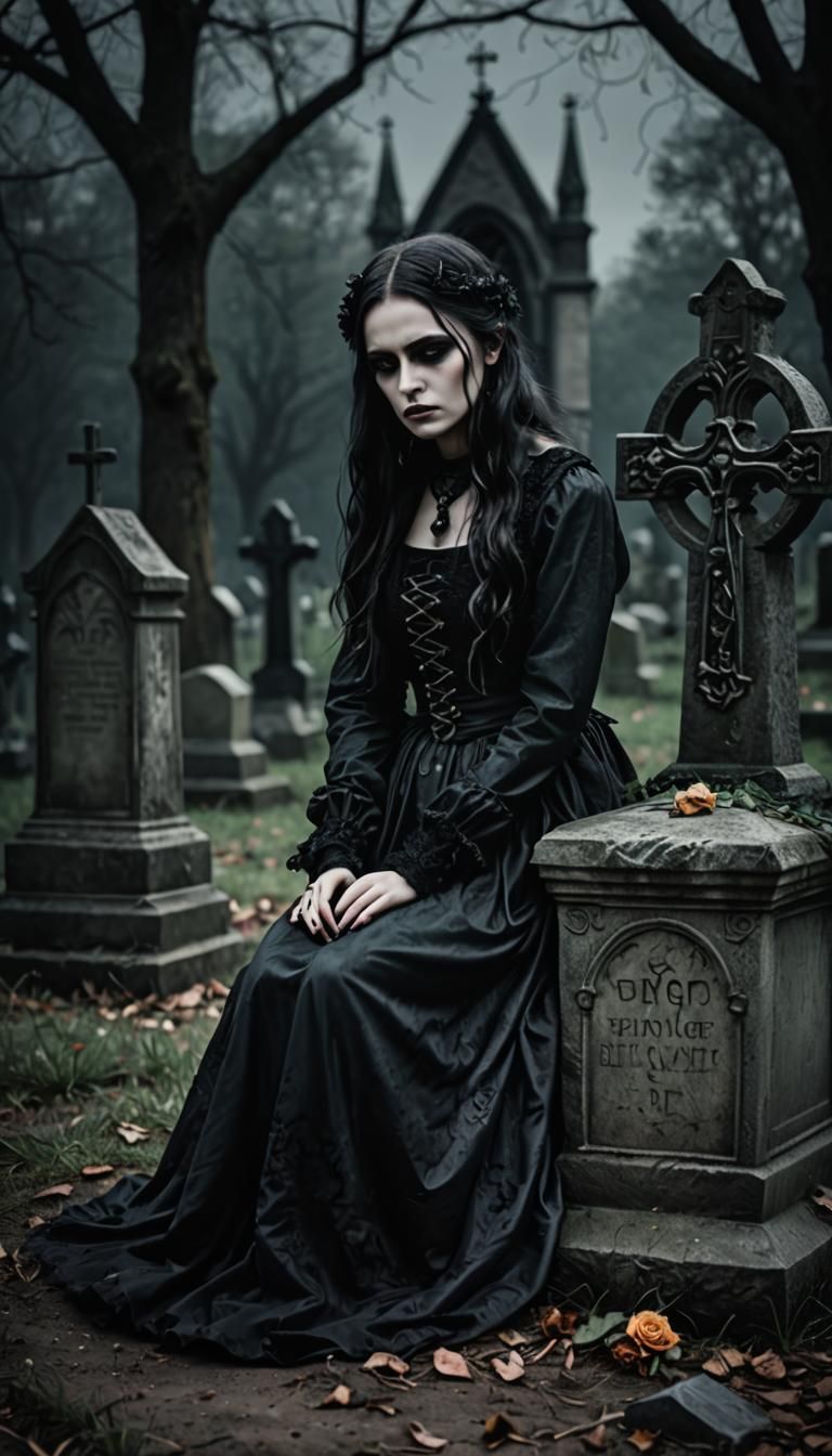 Gothic Woman's Vigil at Graveside