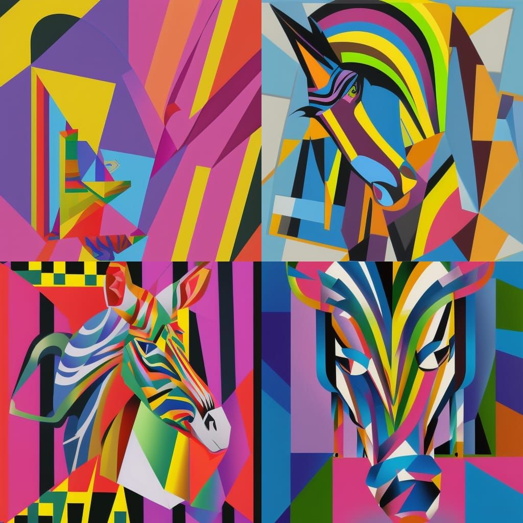 Rainbow Zebra in Cubist Geometric Fauvism Style
