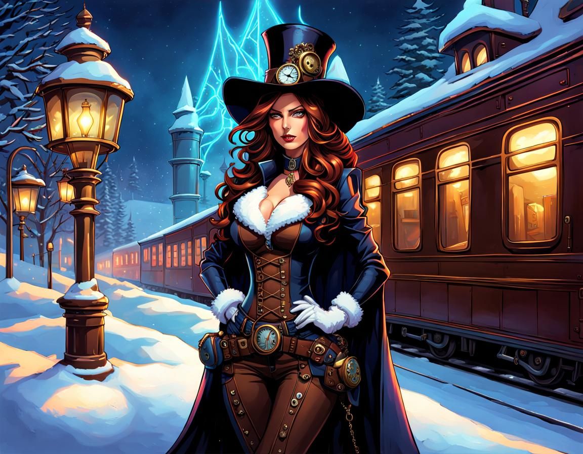 Steampunk Witch in Winter Wonderland