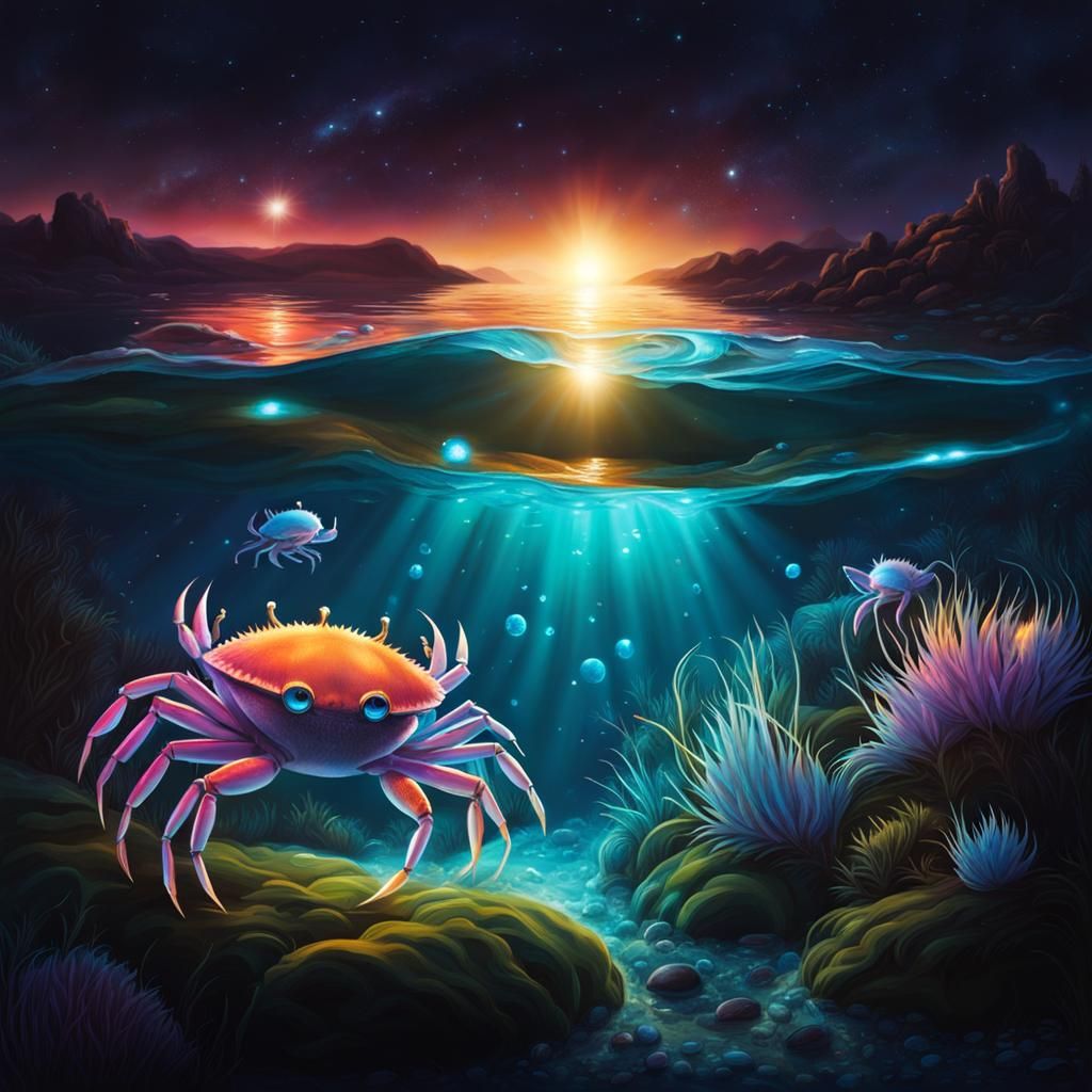 Bioluminescent Creatures Radiate Light in Mystical Waters
