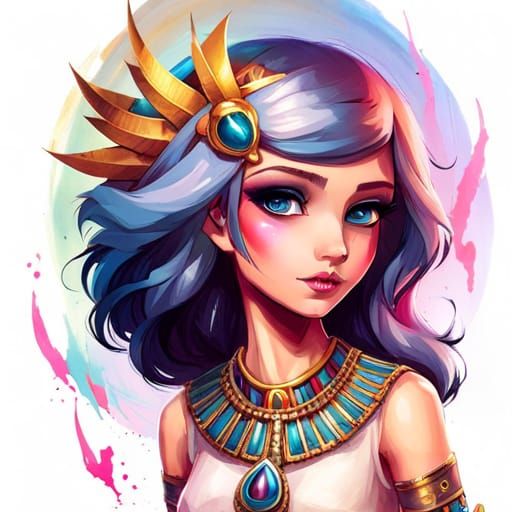 Chibi Egyptian Princess in Oil Gouache Style