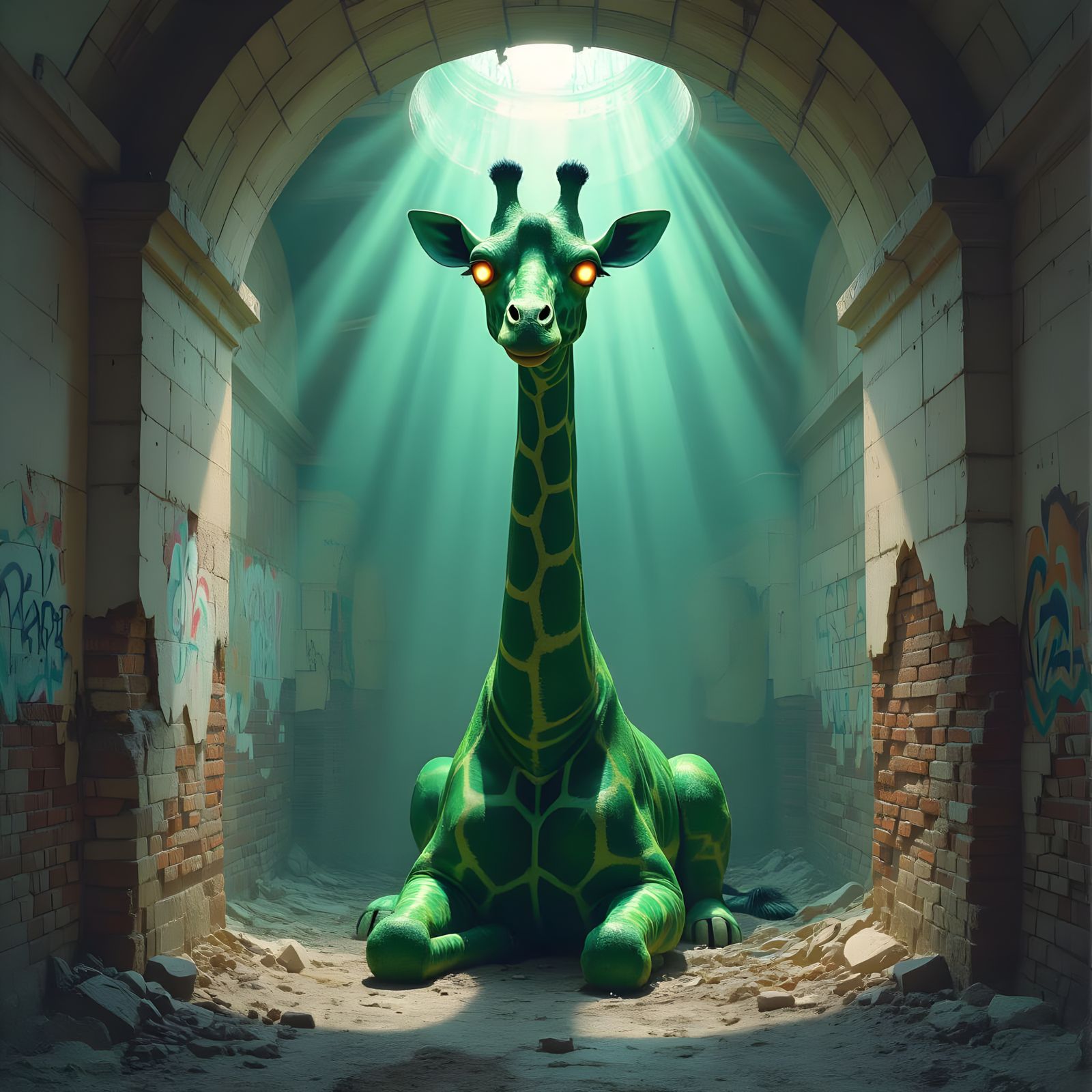 Surreal Emerald Eyed Giraffe in Paris Sewers
