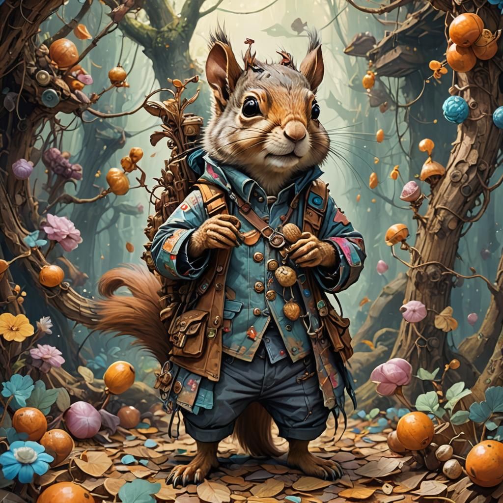 Whimsical Squirrel in Fantasy Peanut Land