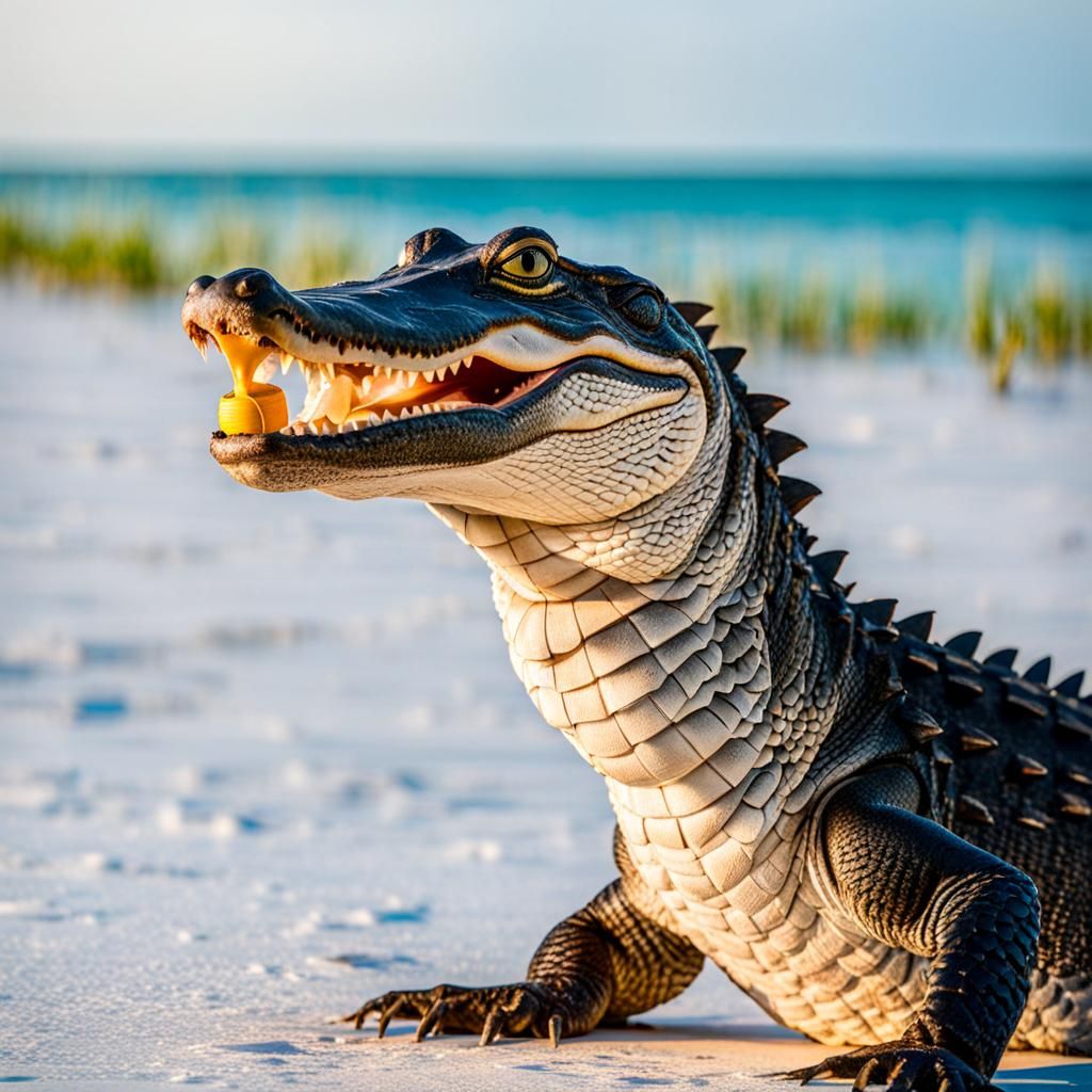 Alligator Licking Ice Cream on Clearwater Beach