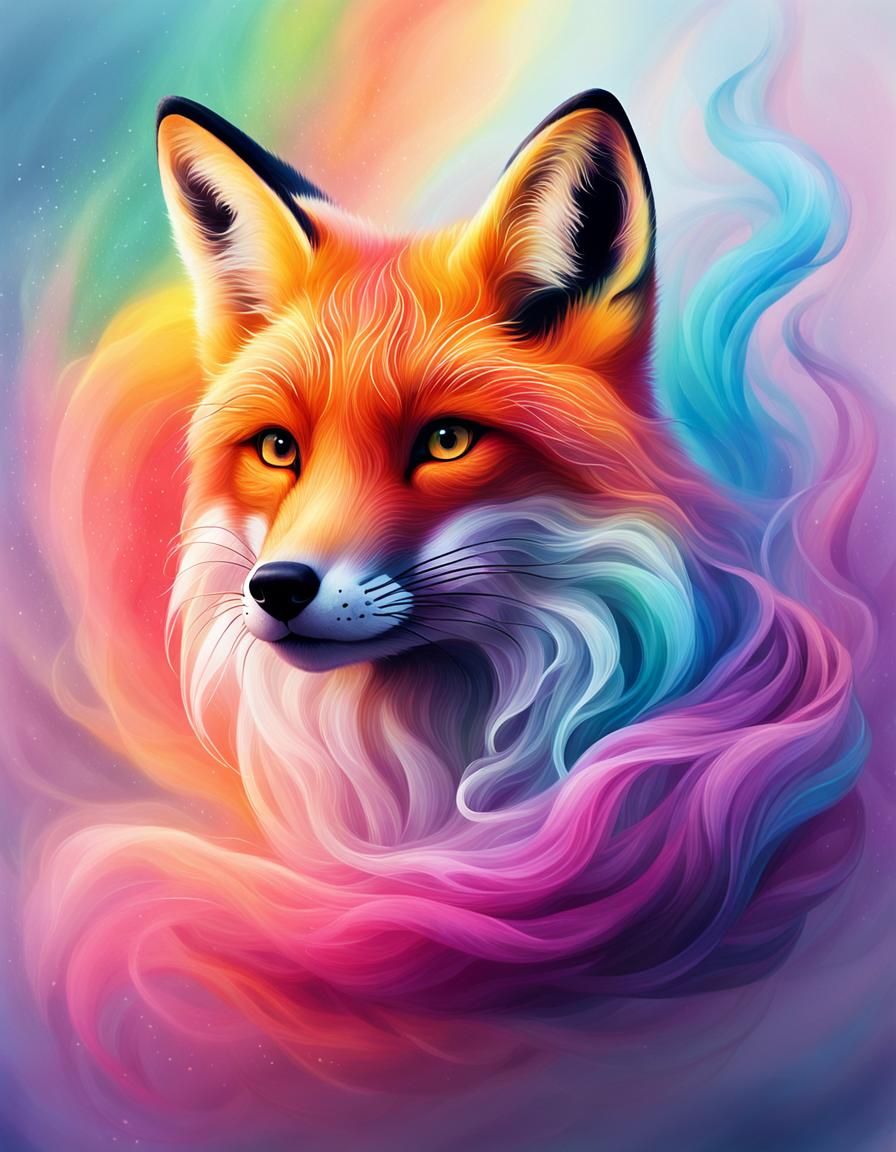 Rainbow Smoke Fox in Dreamy Digital Art
