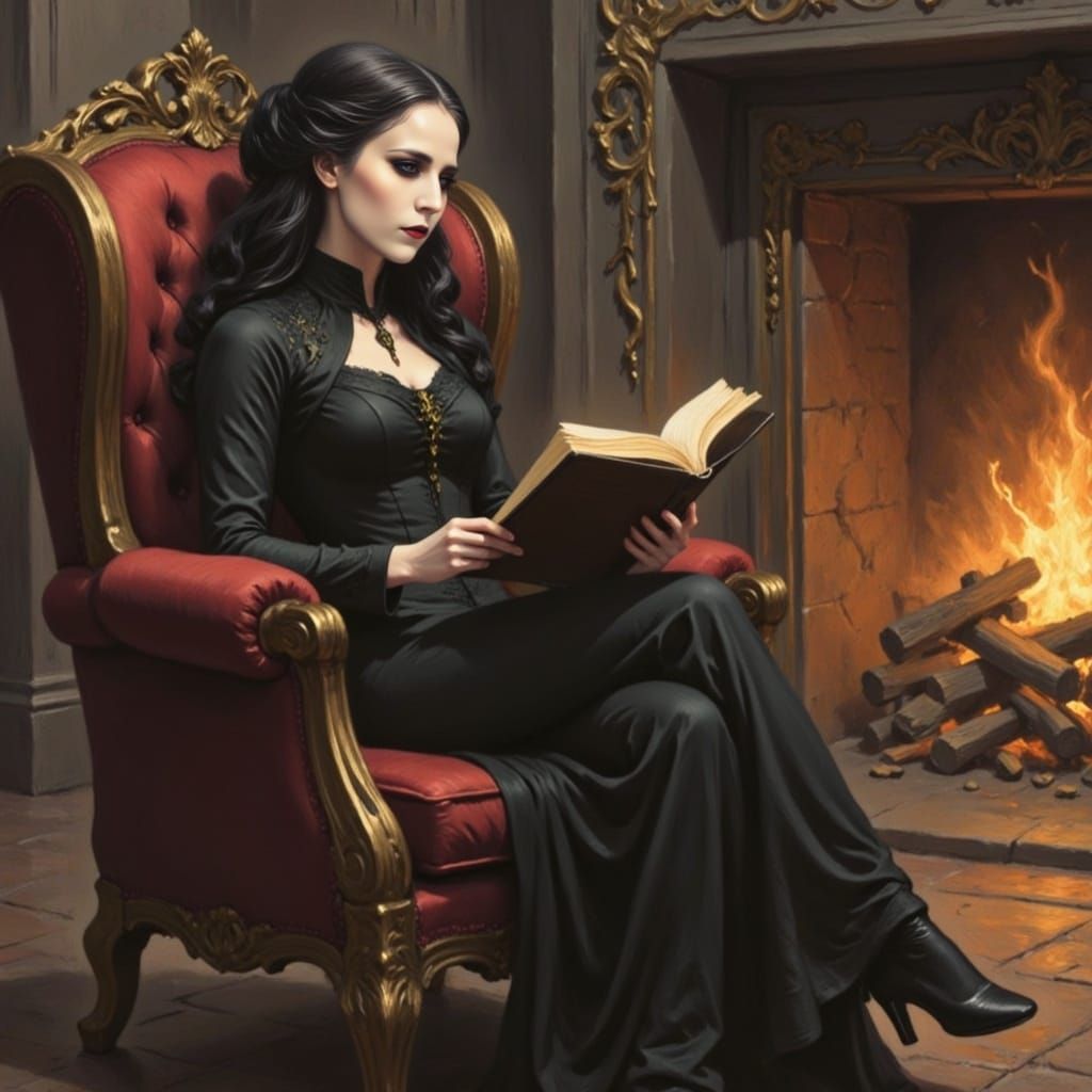Gothic Evelyn in Elegant Candlelit Study
