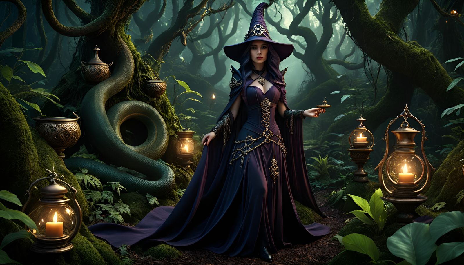 Dark Fairytale Sorceress in Goblincore Style