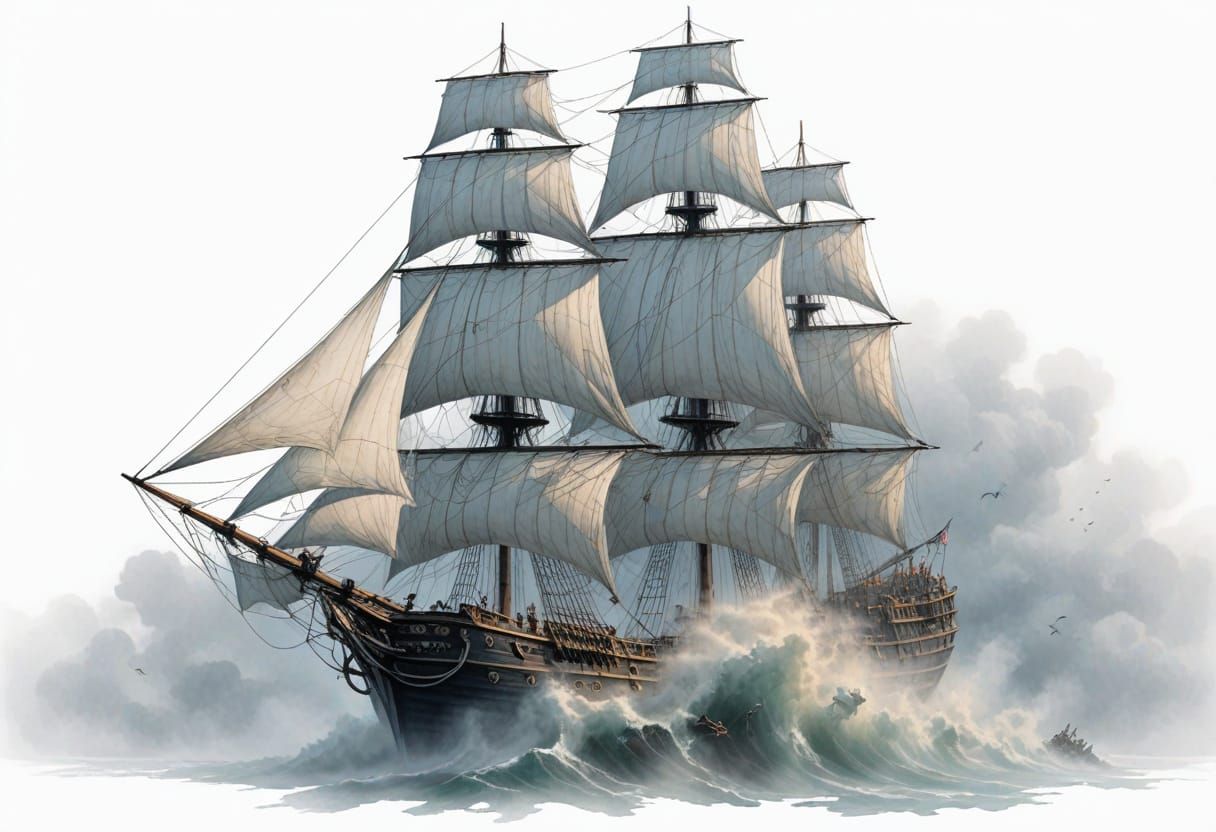 Ghost Ship in Caribbean Fog: Heroic Fantasy Illustration