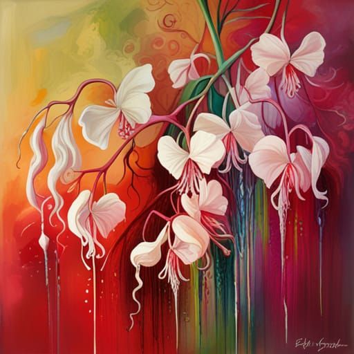 "bleeding heart flowers, bright and iridescent sparkle flowe...
