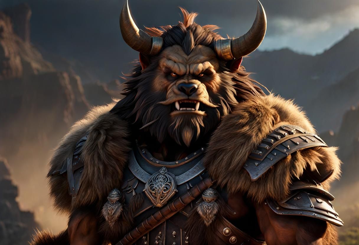 Fierce Bugbear Barbarian Warrior in Dark Fantasy Style